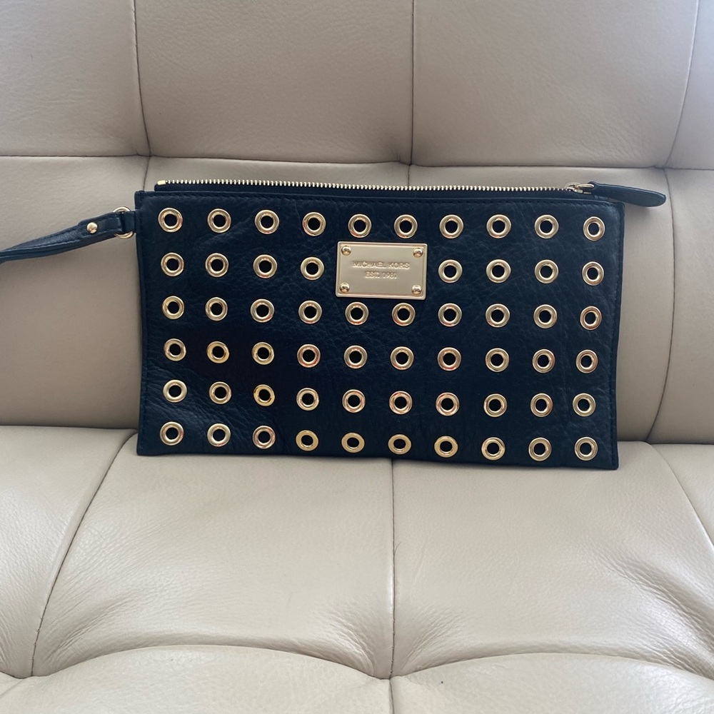 Michael Kors Black Clutch with Gold Eyelets